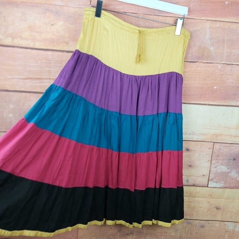 Color bloc A line rayon skirt made in India Size Medium Y2k Boho